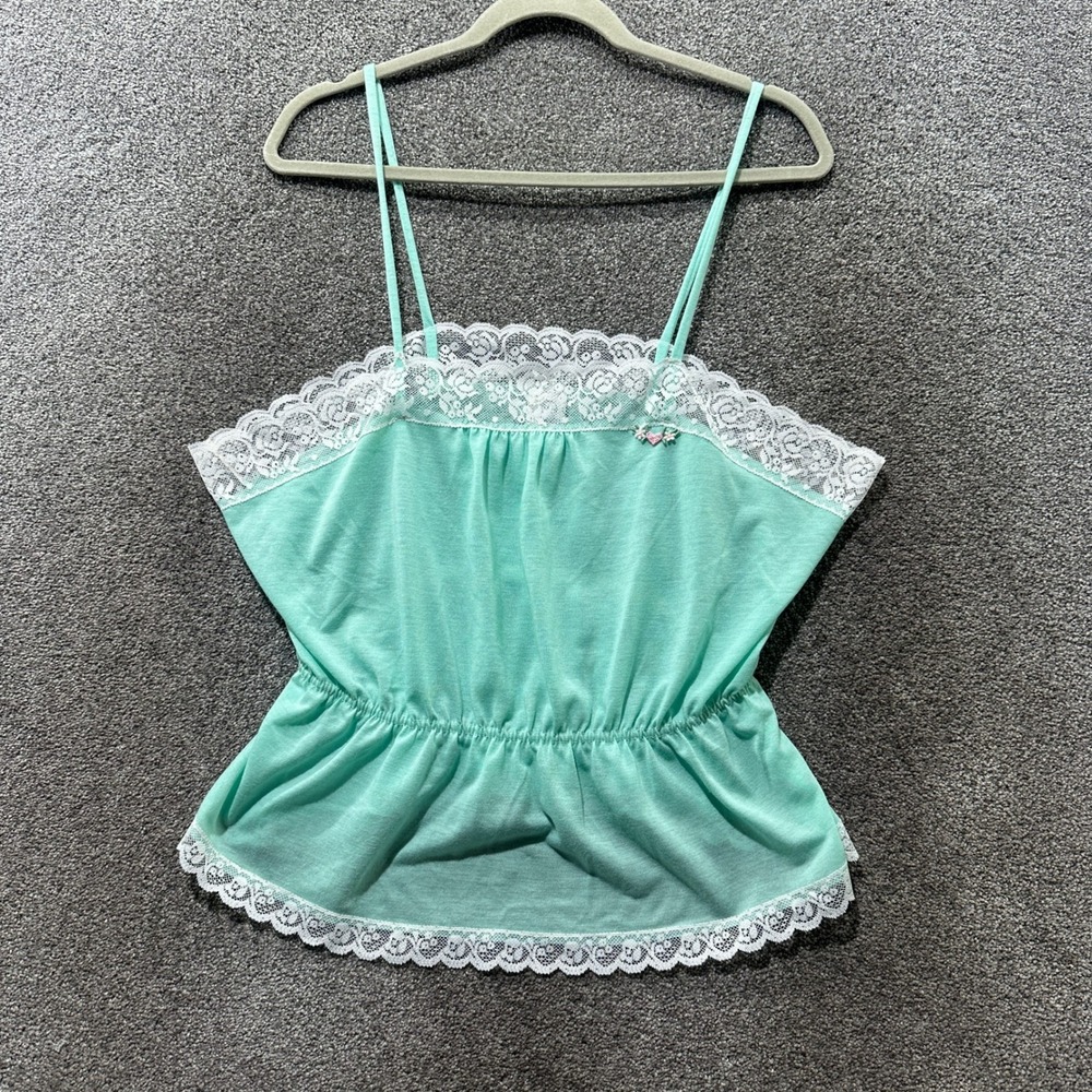 Vintage Undercover Wear Lace‎ Camisole Top Women 1X Mint Green USA Made Coquette